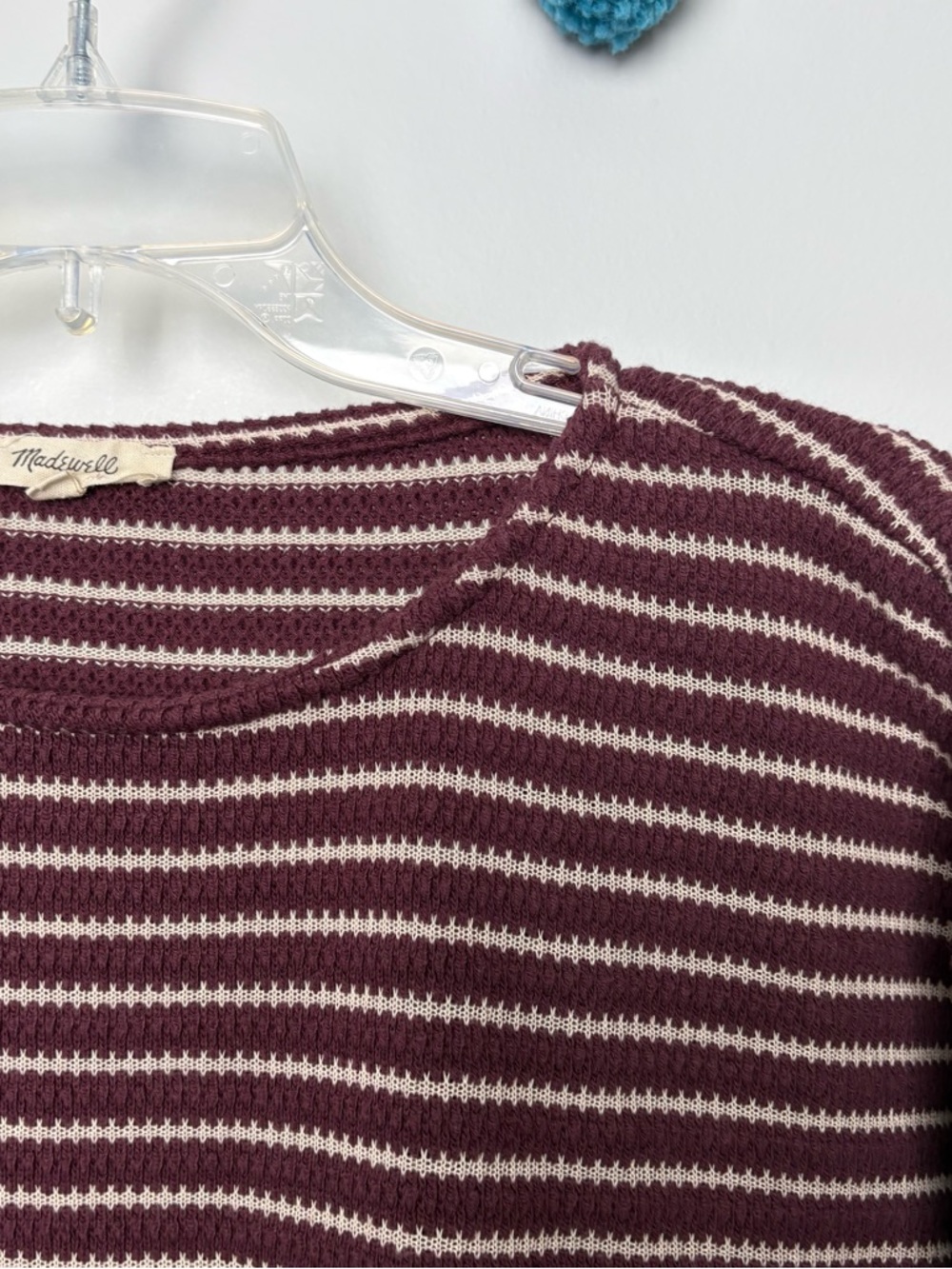 🌟Madewell Stripe Embroidered Boxy Knit Plum T-Shirt - Picture 3 of 6